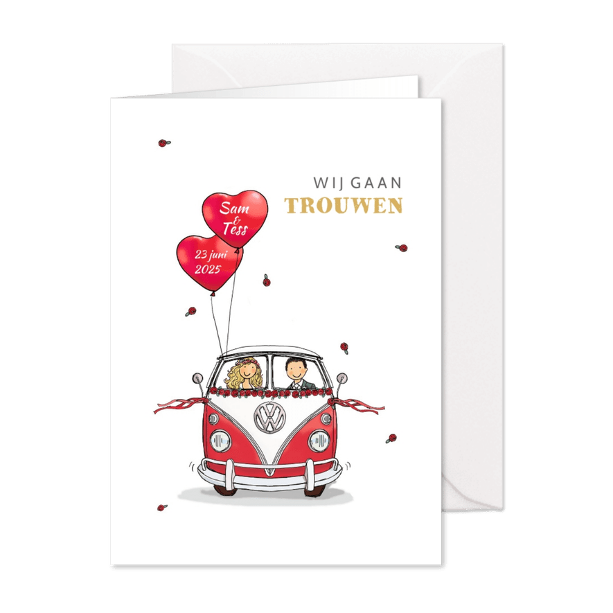 Trouwkaart VWbus front - Kaartimpressie