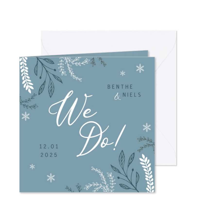 Trouwkaart we do winter takjes sneeuwvlokken - Kaartimpressie