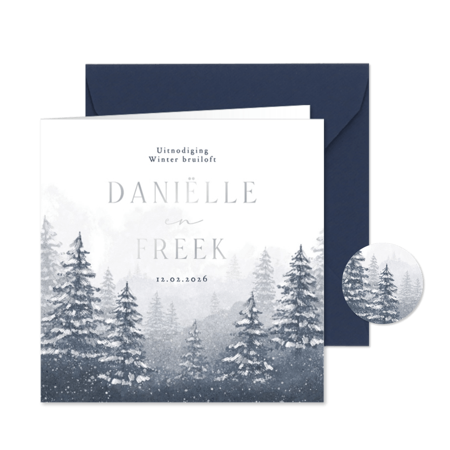 Trouwkaart winter landschap bomen sneeuw natuurlijk  - Kaartimpressie
