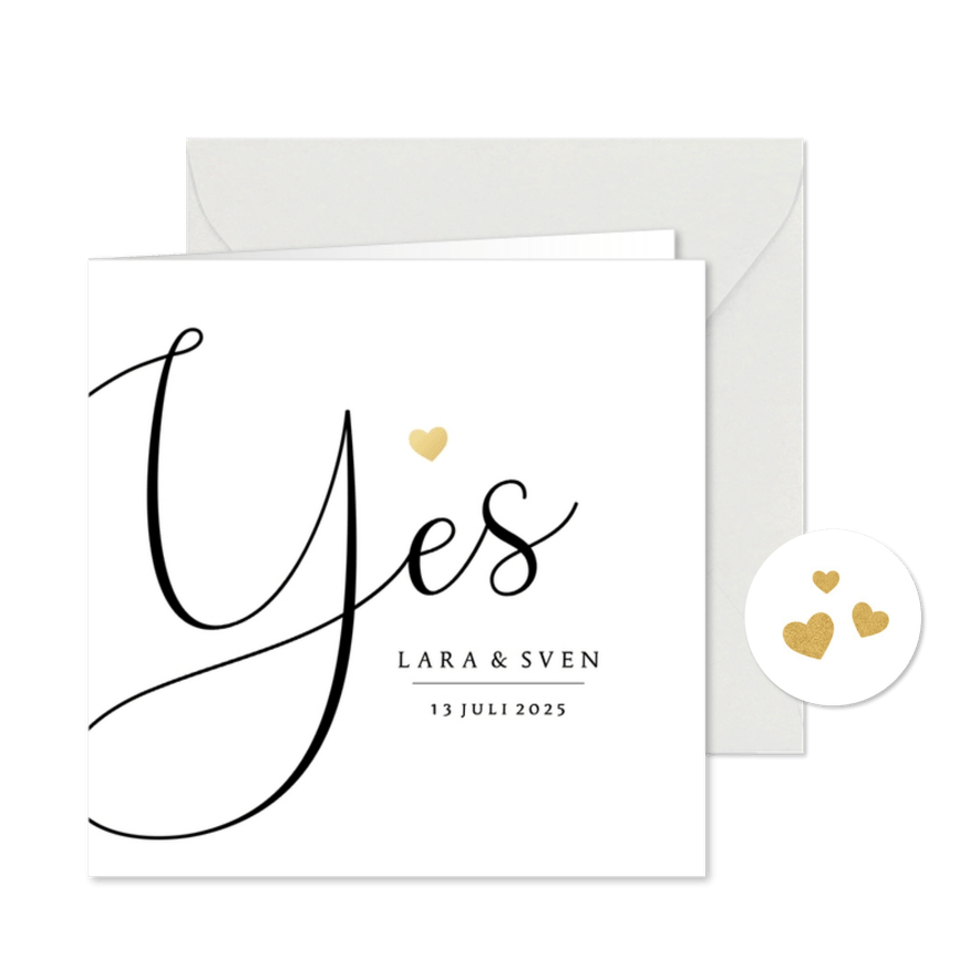 Trouwkaart yes simpel minimalistisch eenvoudig - Kaartimpressie