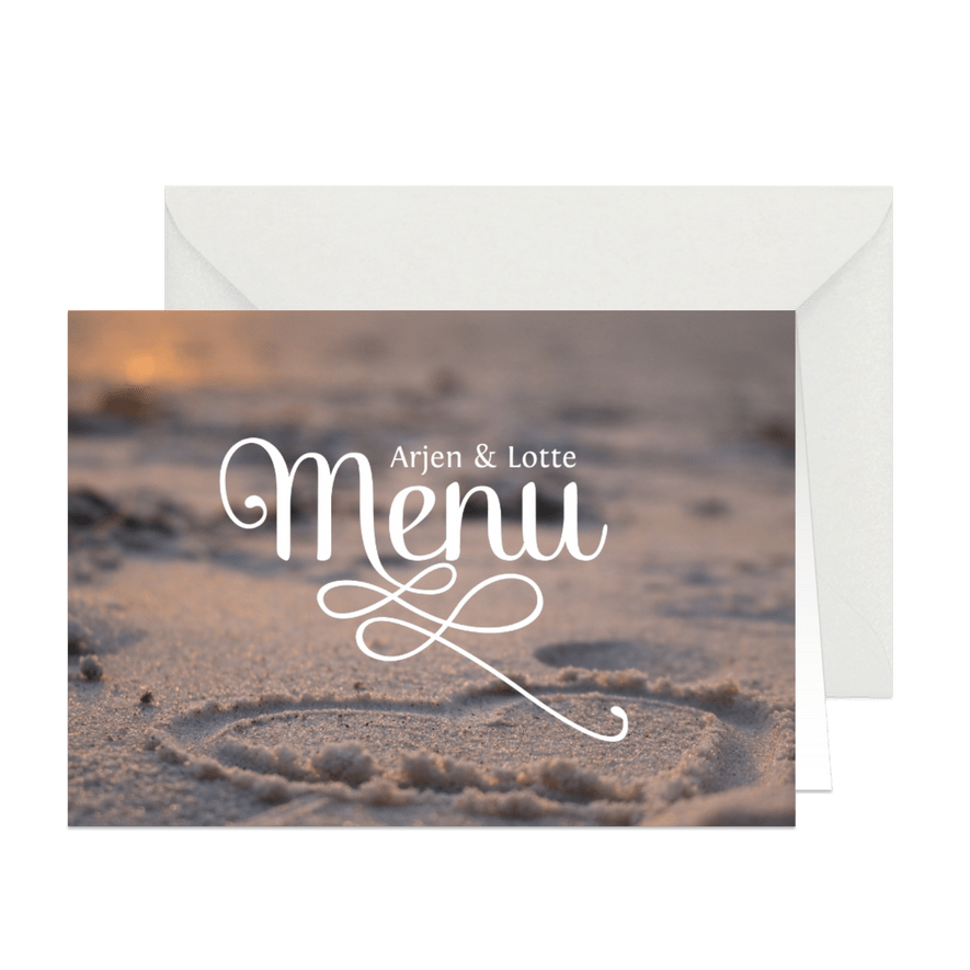 Trouwmenu strand hart - Kaartimpressie