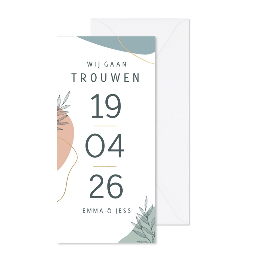 Trouwuitnodiging met abstracte vormen - Kaartimpressie