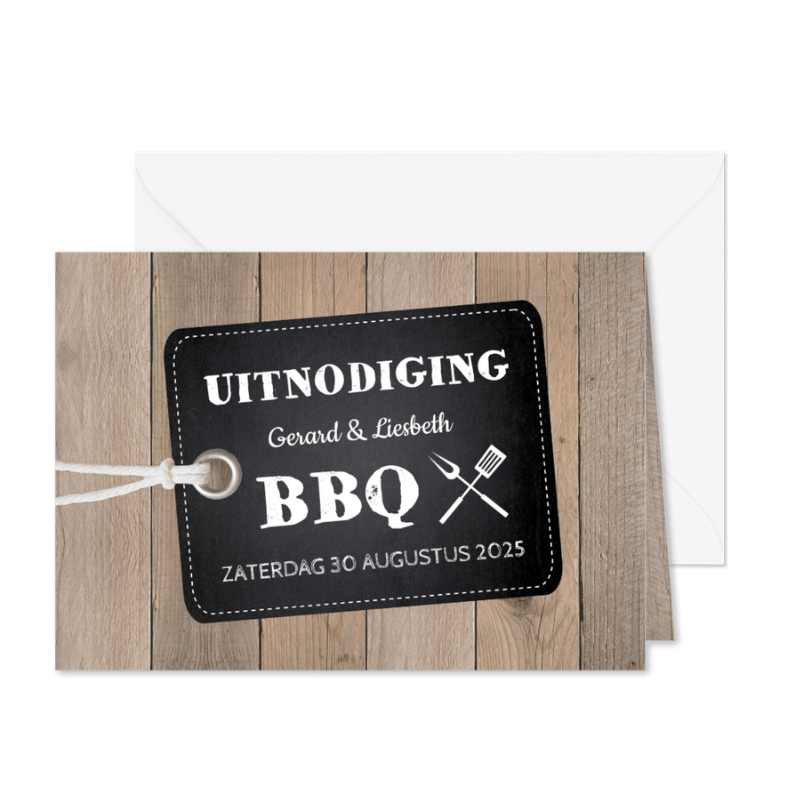Tuinfeest uitnodiging hout label - Kaartimpressie