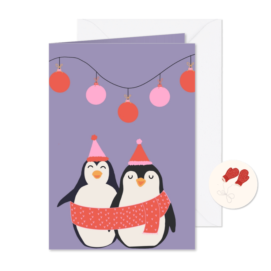 Twee pinguins wensen je fijne kerstdagen - Kaartimpressie