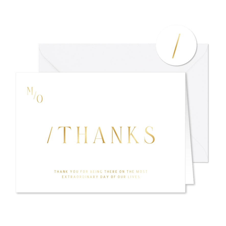 Typografische bedankkaart met minimalistische gouden tekst - Kaartimpressie