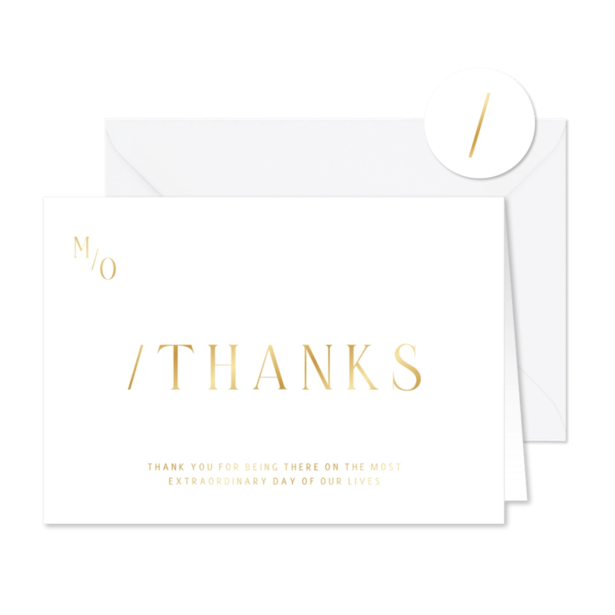 Typografische bedankkaart met minimalistische gouden tekst - Kaartimpressie