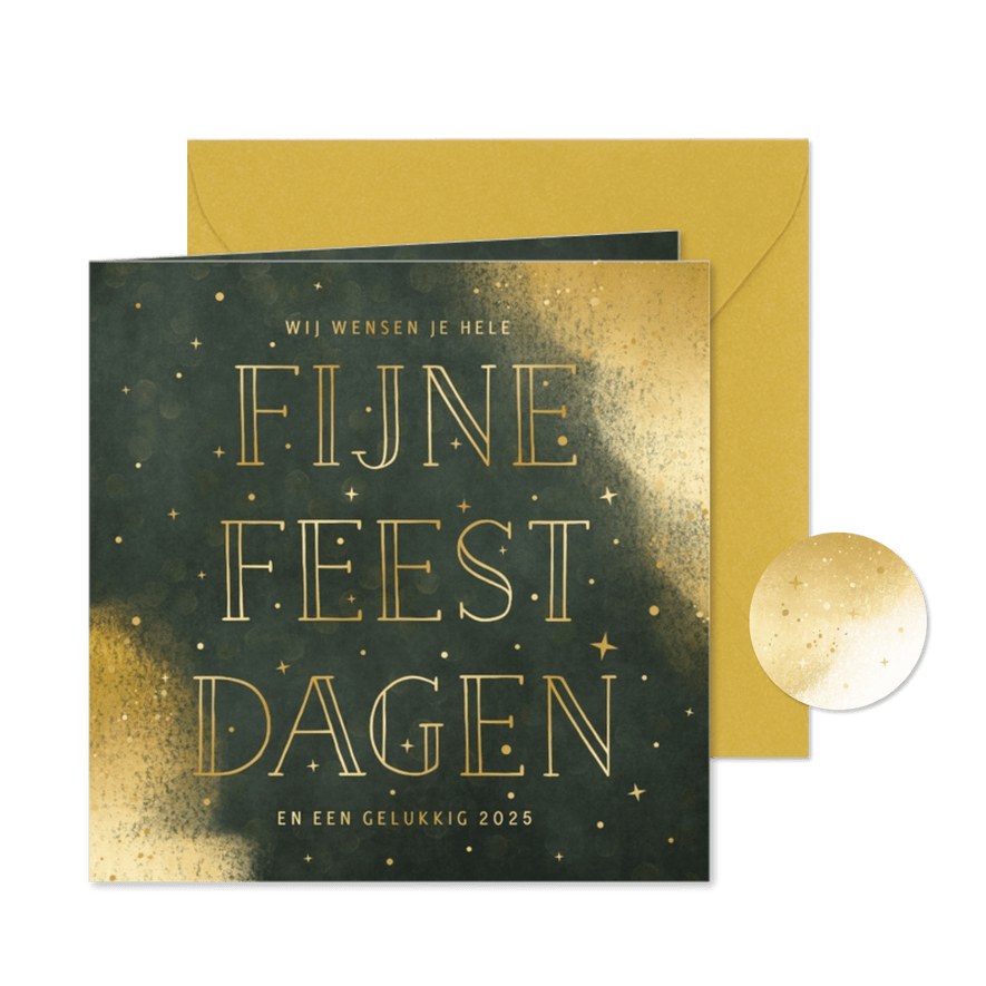 Typografische hippe kerstkaart met gouden verf en sterren - Kaartimpressie