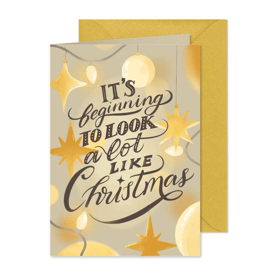 Typografische kerstkaart it's beginning to look a lot like.. - Kaartimpressie