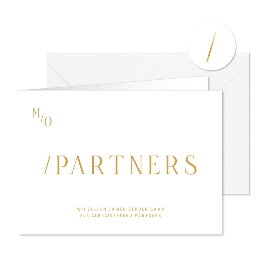 Typografische uitnodiging geregistreerd partnerschap goud - Kaartimpressie