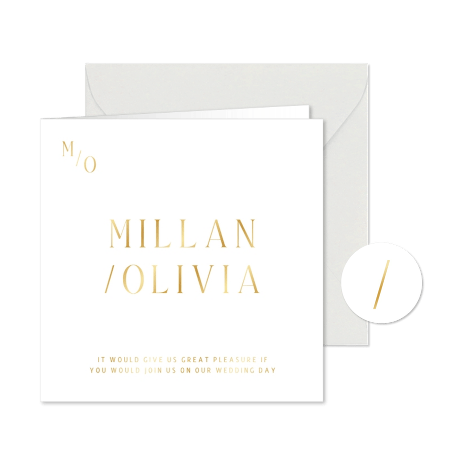 Typografische uitnodiging met minimalistische gouden tekst - Kaartimpressie