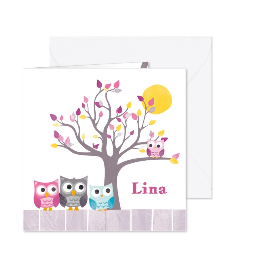 Uiltje in boom met familie uil - Kaartimpressie