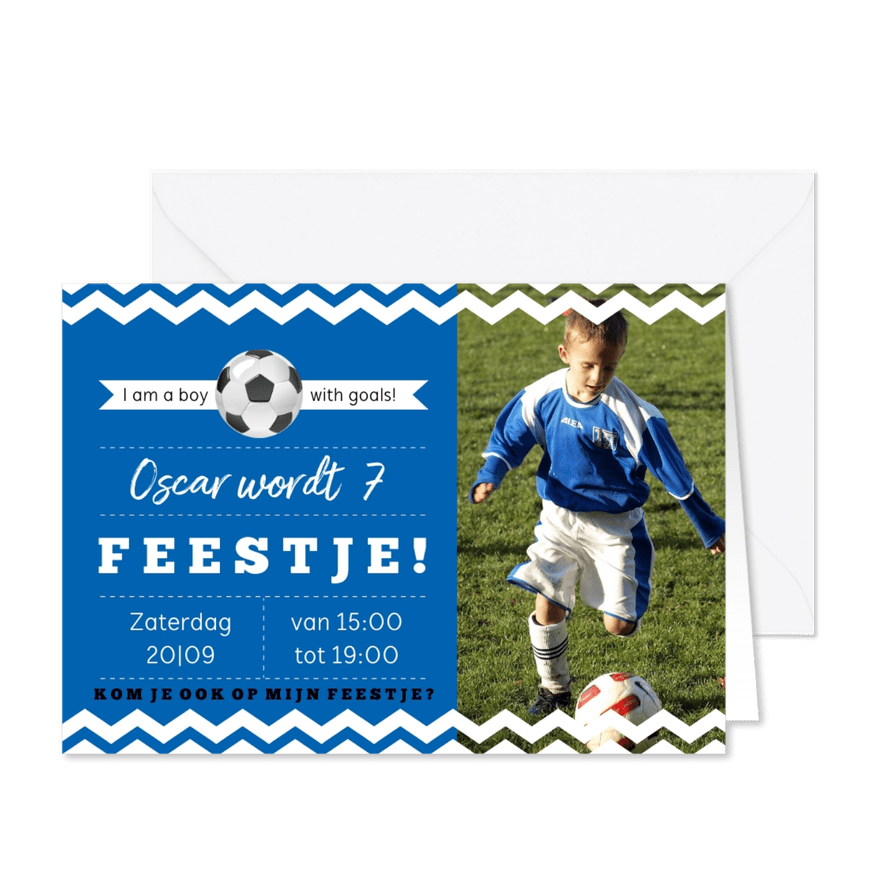Uitndoging kinderfeestje voetbal blauwe kleur aanpasbaar - Kaartimpressie