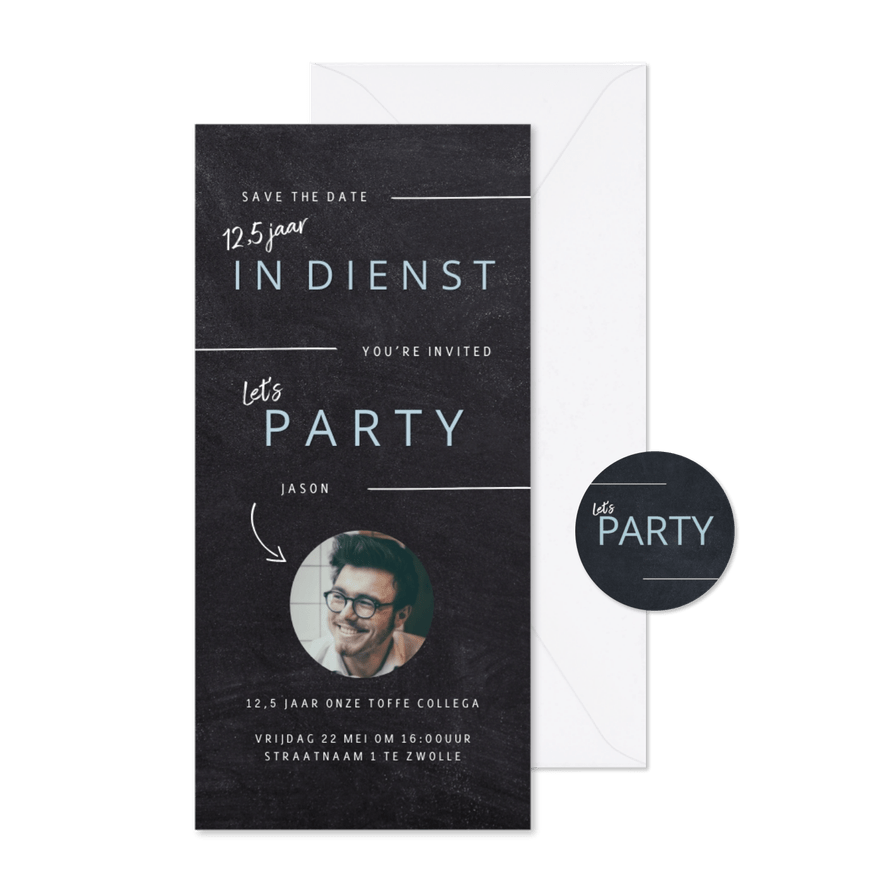 Uitnodiging 12,5 jaar in dienst medewerker met foto - Kaartimpressie