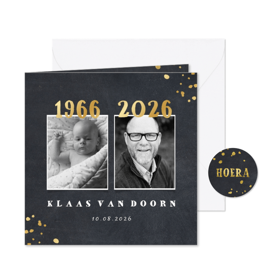 Uitnodiging 1966 met foto's en gouden spetters - Kaartimpressie