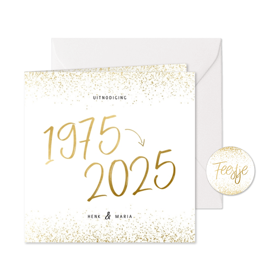 Uitnodiging 1975/2025 jubileum met confetti - Kaartimpressie