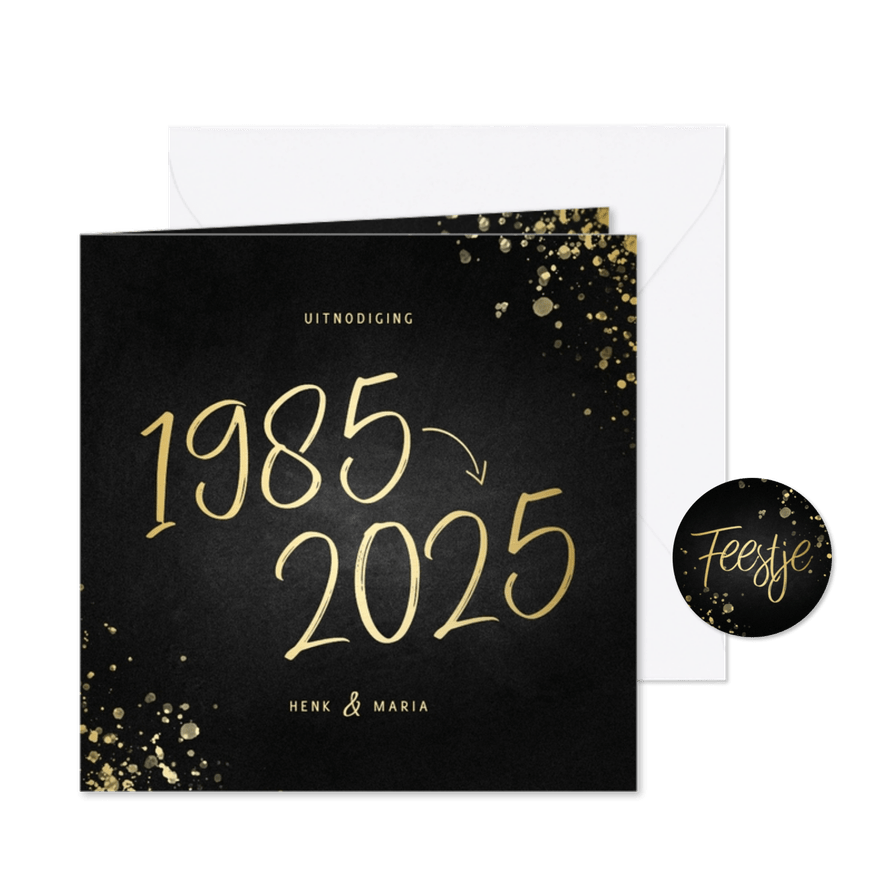 Uitnodiging 1985/2025 jubileum met spetters - Kaartimpressie