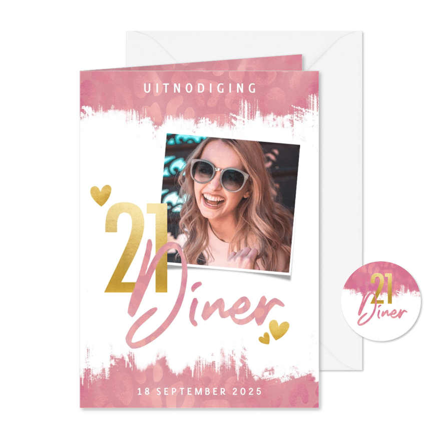 Uitnodiging 21 diner panterprint, verfstrepen en typografie - Kaartimpressie