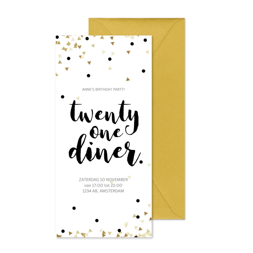 Uitnodiging 21 Diner party confetti zwart wit - Kaartimpressie