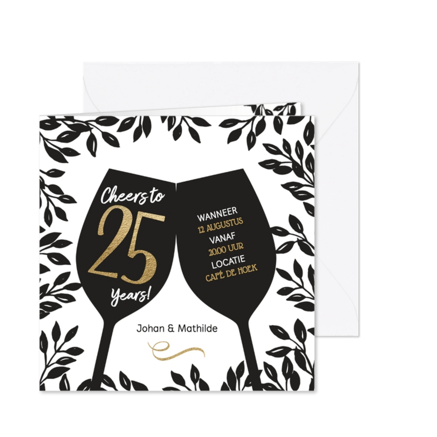 Uitnodiging 25 jaar huwelijk Cheers - Kaartimpressie