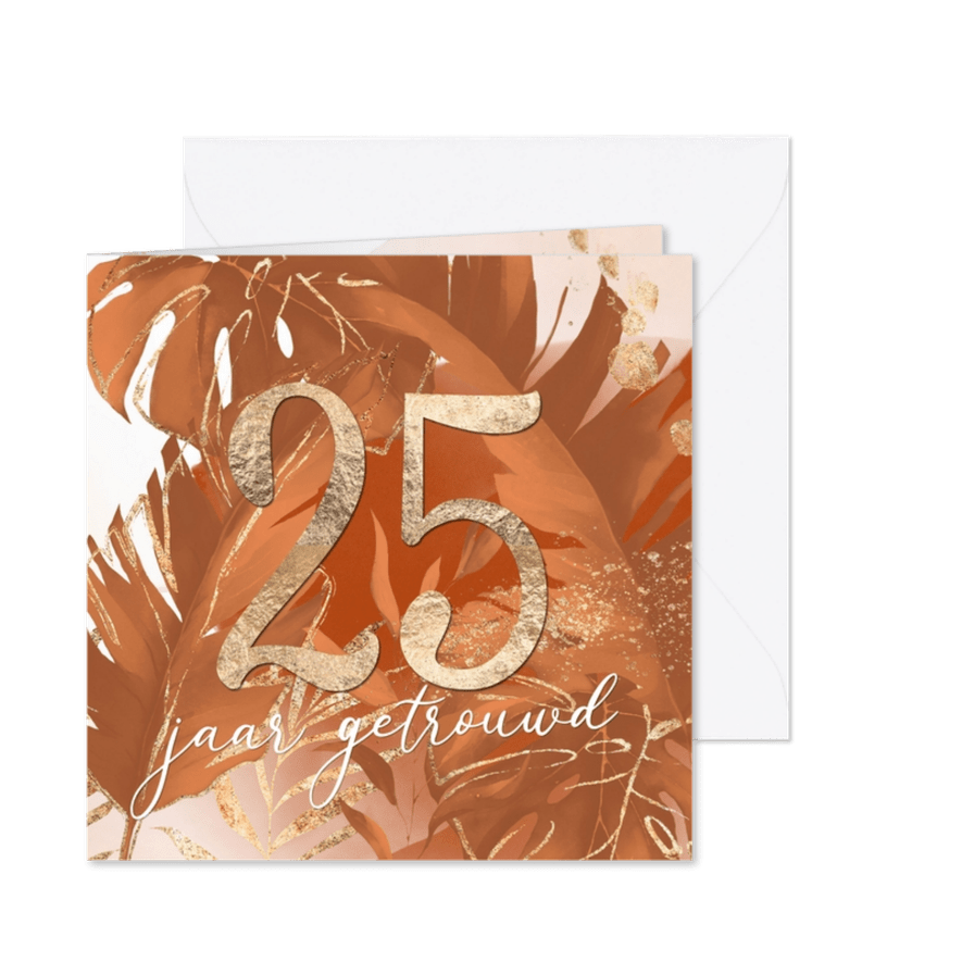 uitnodiging 25 jaar huwelijk - oranje botanisch - Kaartimpressie