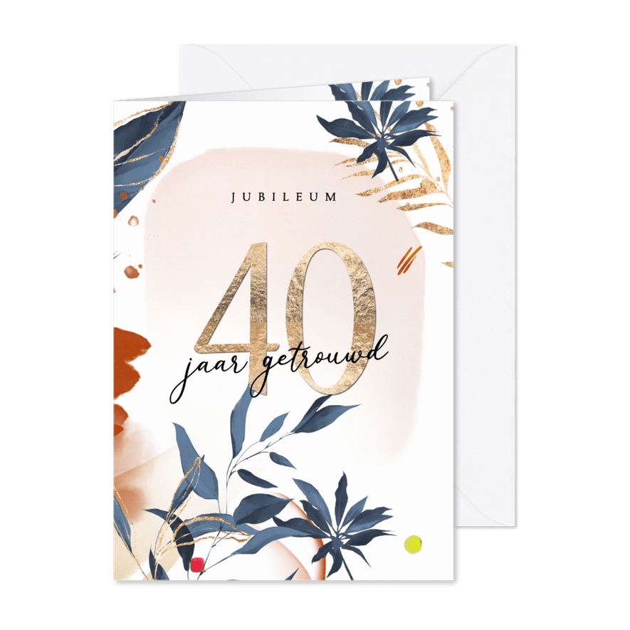 Uitnodiging 40 jaar getrouwd watercolor bladeren - Kaartimpressie
