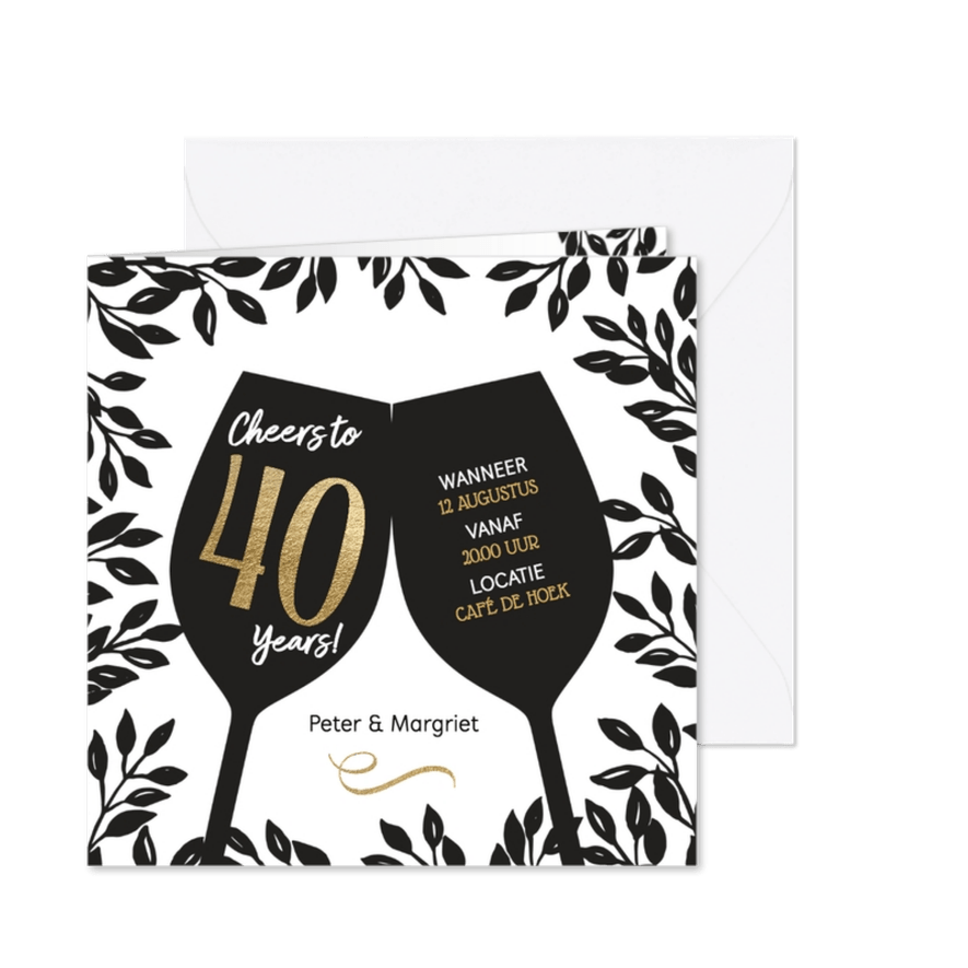 Uitnodiging 40 jaar huwelijk Cheers - Kaartimpressie