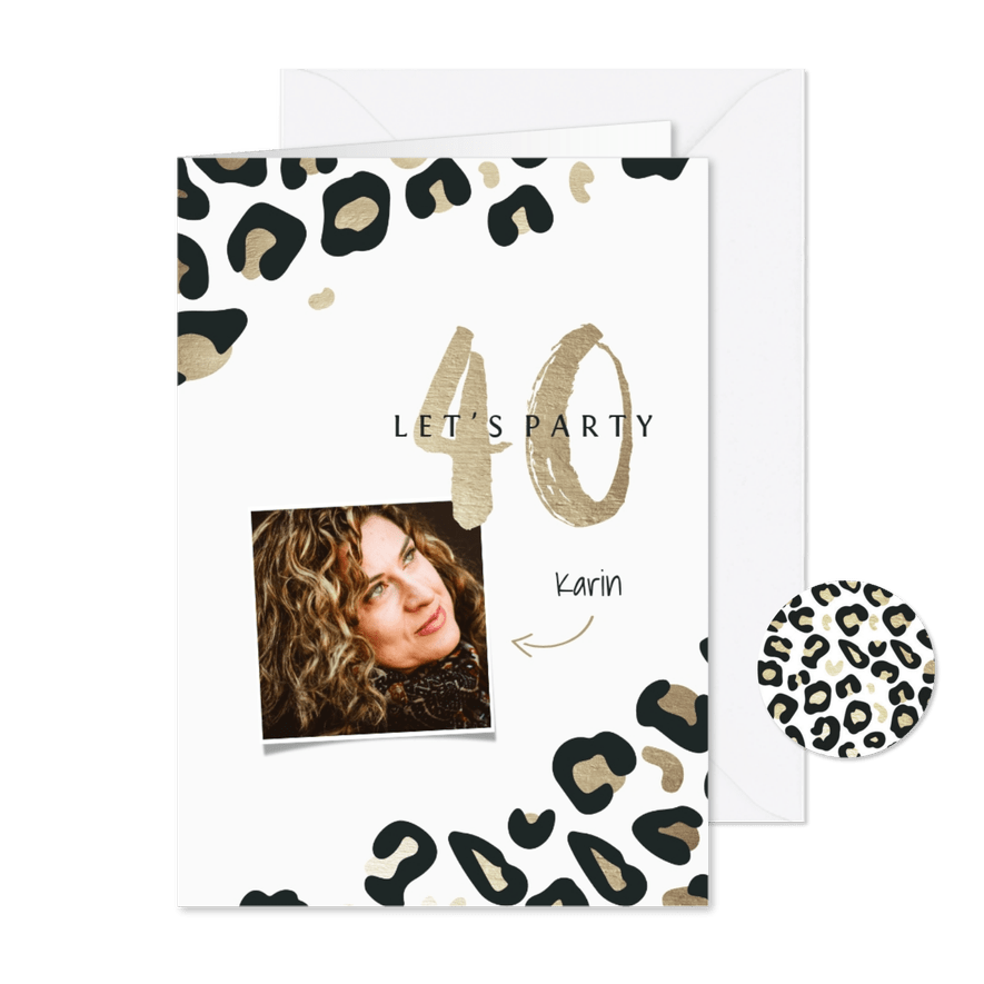 Uitnodiging 40 jaar panterprint goudlook - Kaartimpressie