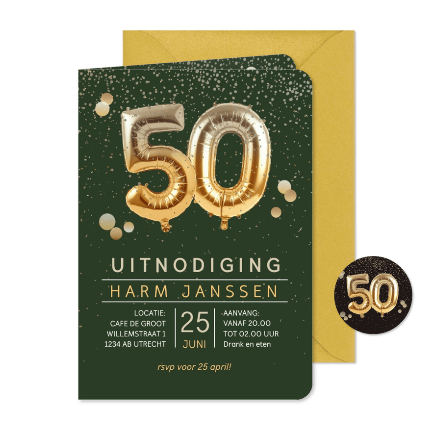 Uitnodiging 50 jaar ballonnen - Kaartimpressie