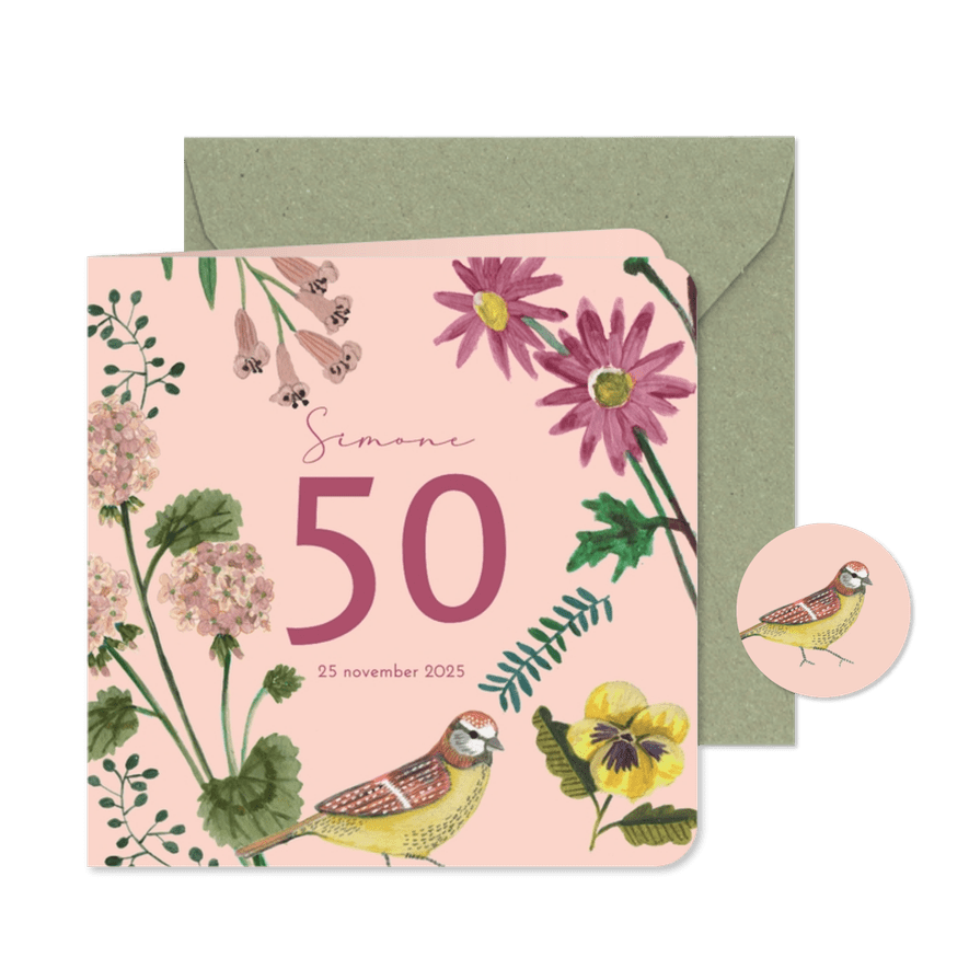 Uitnodiging 50 jaar bloemen en vogel - Kaartimpressie