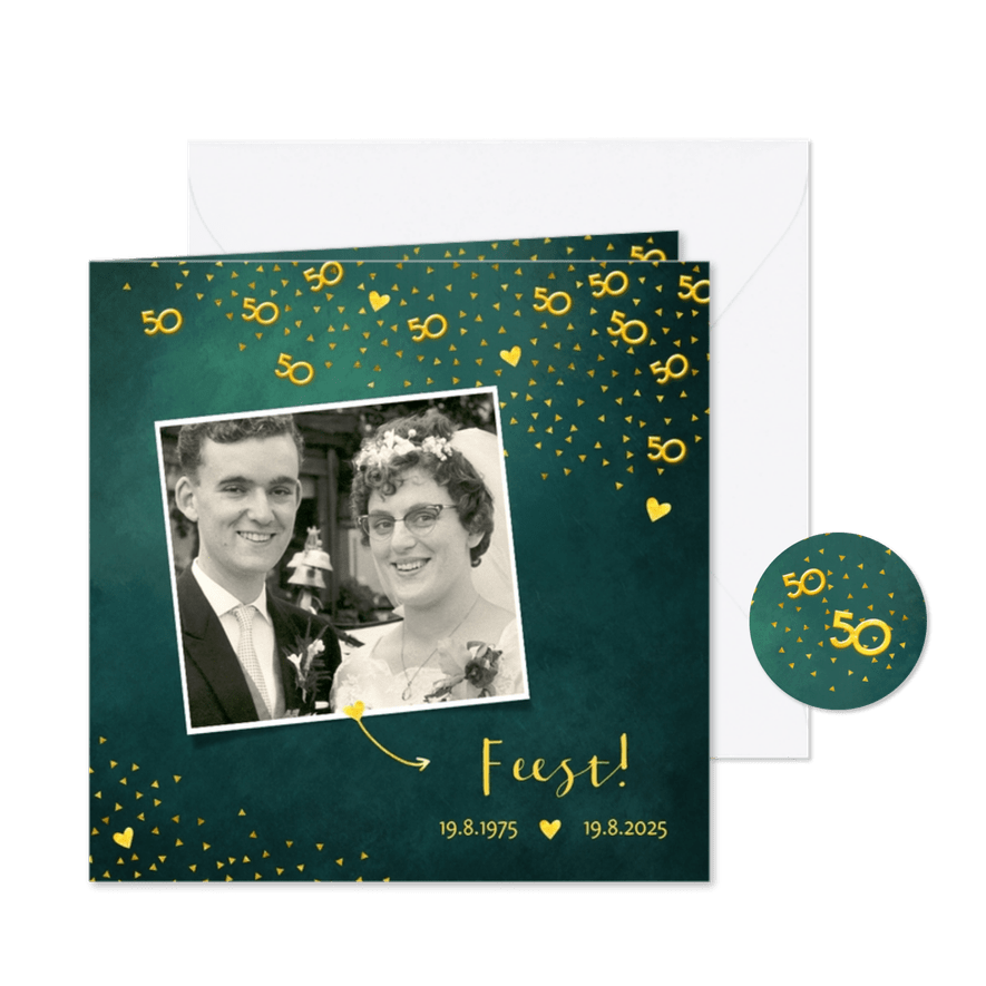 Uitnodiging 50 jaar gouden confetti - Kaartimpressie
