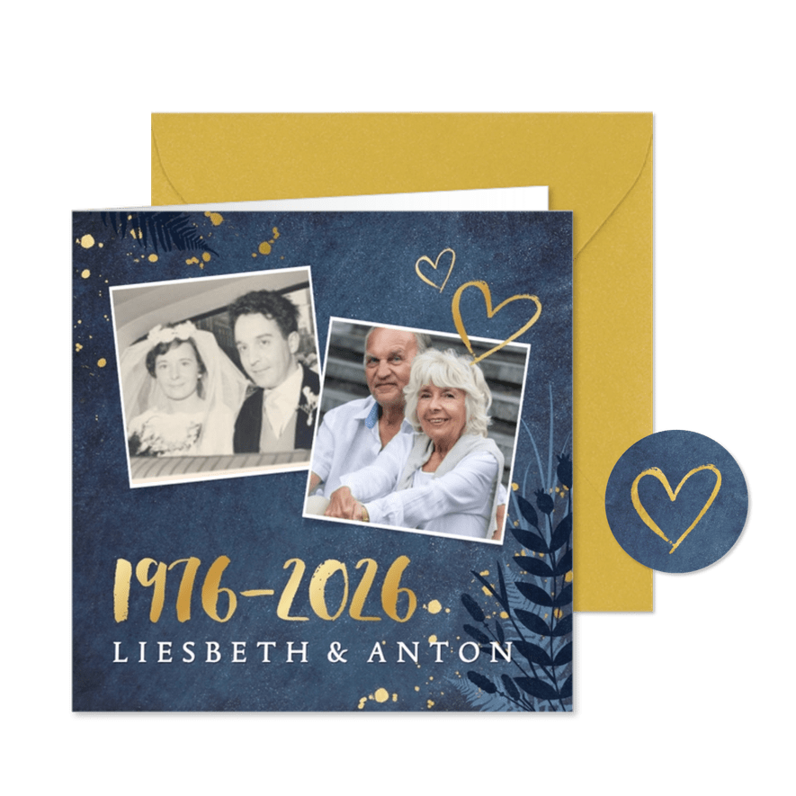Uitnodiging 50 jarig huwelijksfeest - met 2 foto's en 1976 - Kaartimpressie