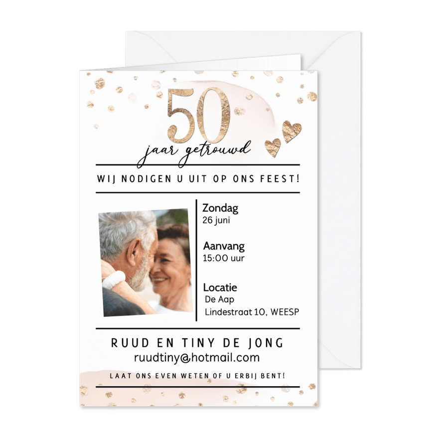 Uitnodiging 50 watercolor lijn - Kaartimpressie