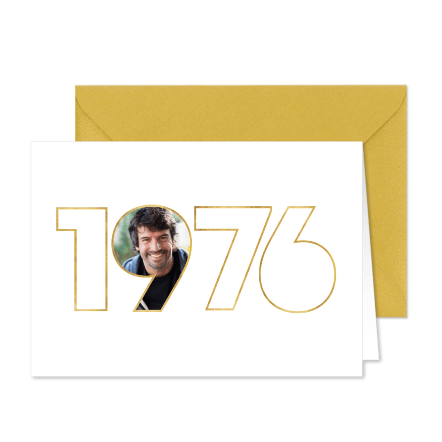 Uitnodiging 50ste verjaardag met foto 1976 - Kaartimpressie