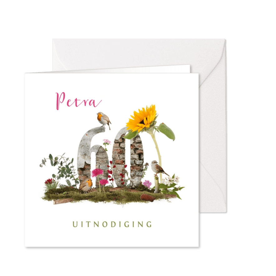 Uitnodiging 60 jaar vogels en bloemen - Kaartimpressie