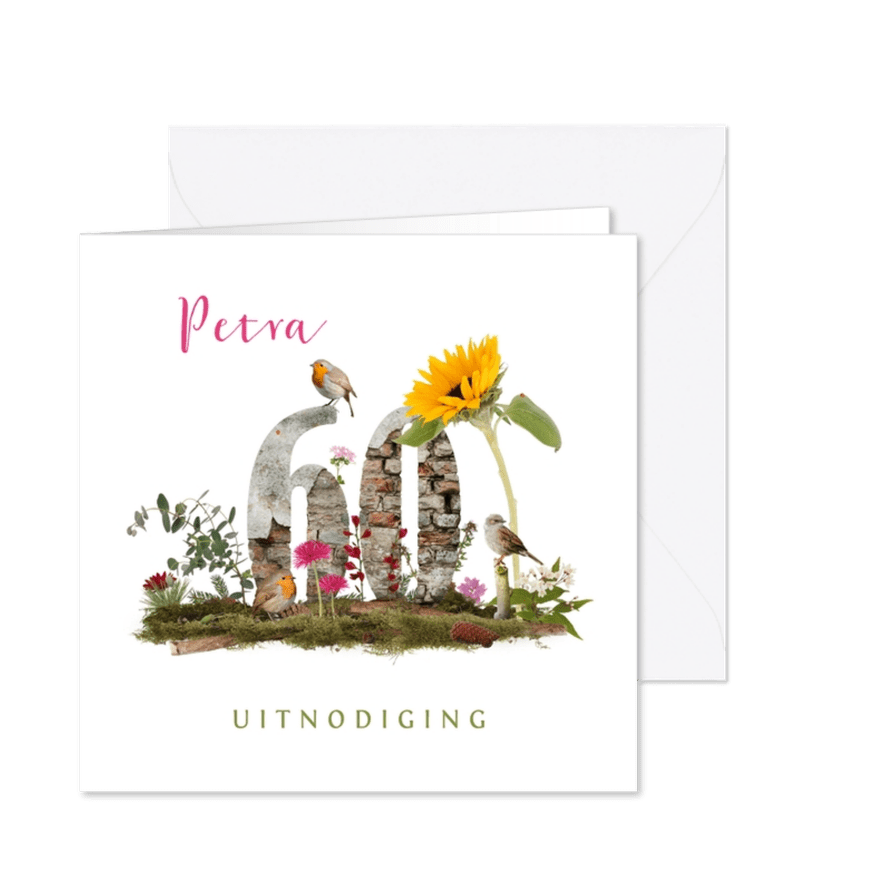 Uitnodiging 60 jaar vogels en bloemen - Kaartimpressie