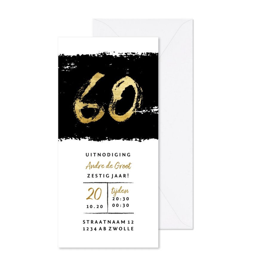 Uitnodiging 60 met zwarte inkt stoer - Kaartimpressie
