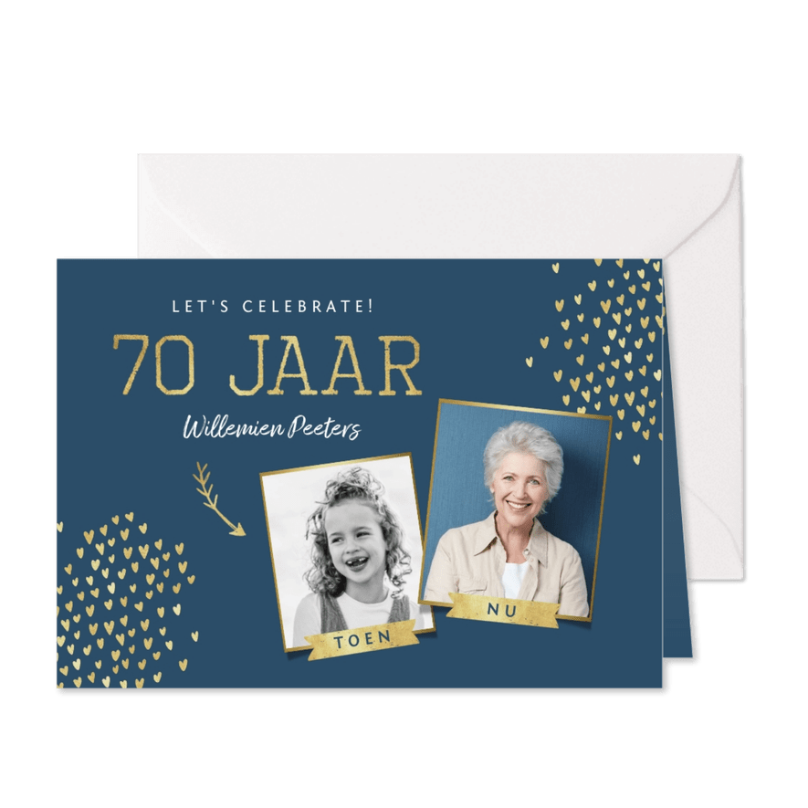 Uitnodiging 70 jaar stijlvol goud toen en nu - Kaartimpressie