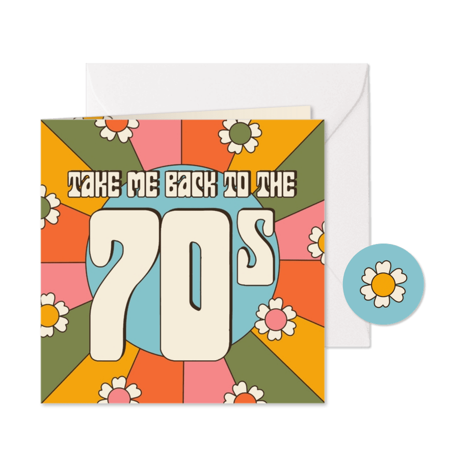 Uitnodiging 70's themafeestje groovy bloemetjes - Kaartimpressie