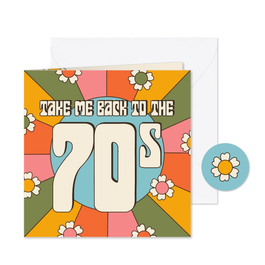 Uitnodiging 70's themafeestje groovy bloemetjes - Kaartimpressie