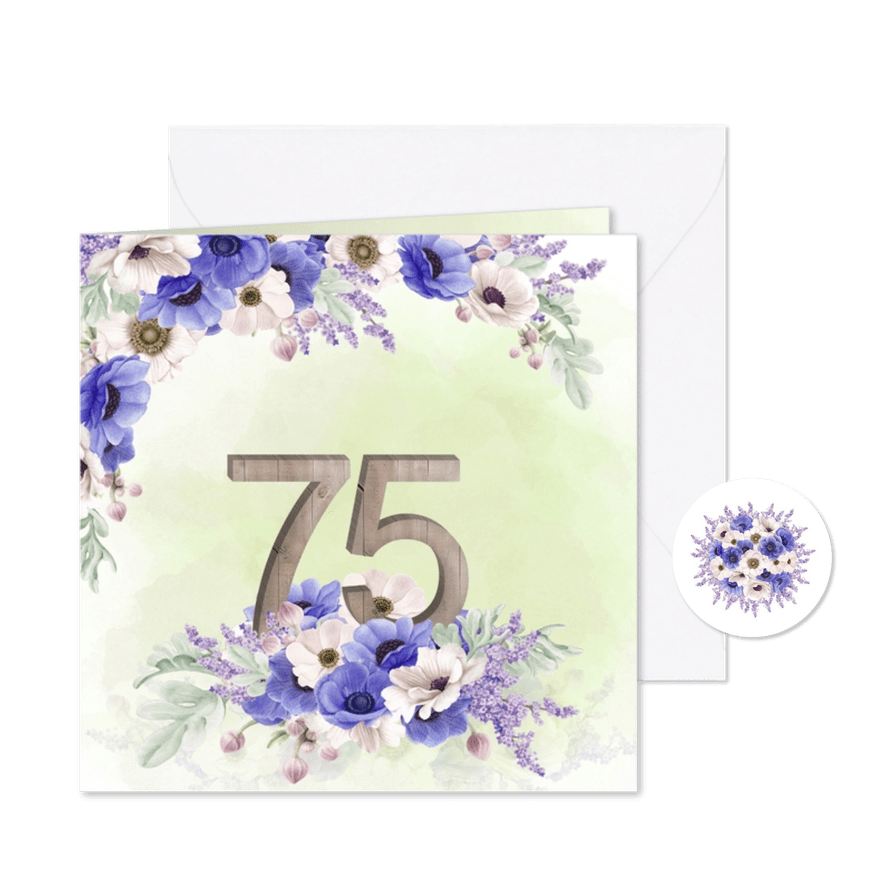 Uitnodiging 75 jaar paarse anemonen - Kaartimpressie