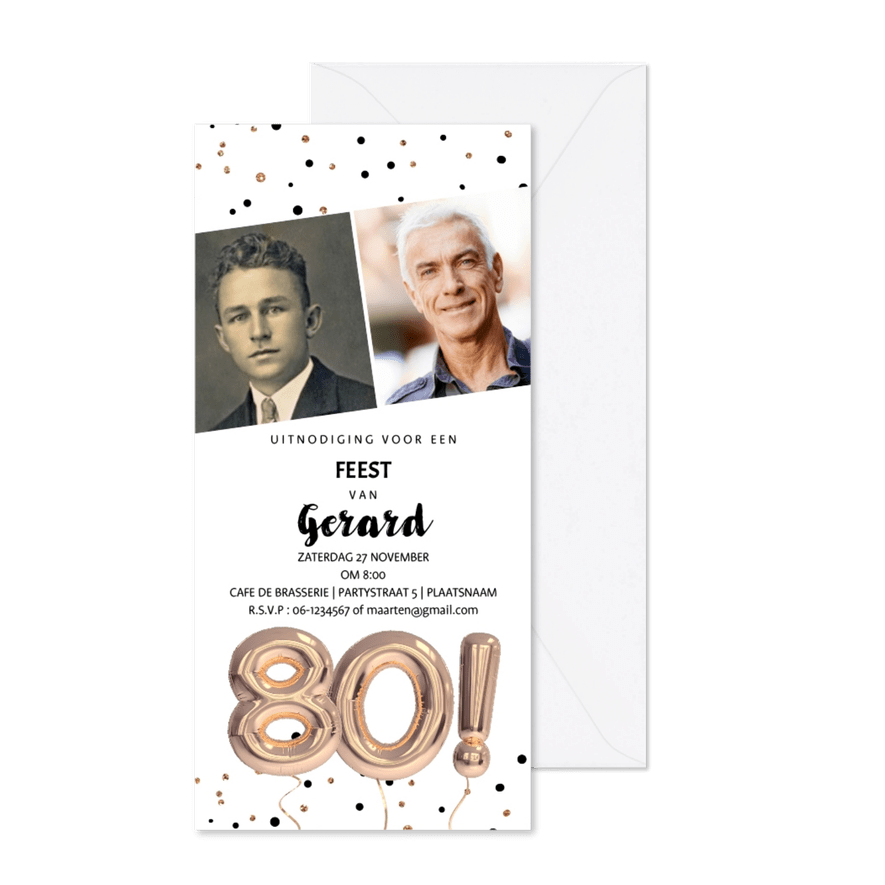 Uitnodiging 80 jaar ballonnen feest - Kaartimpressie