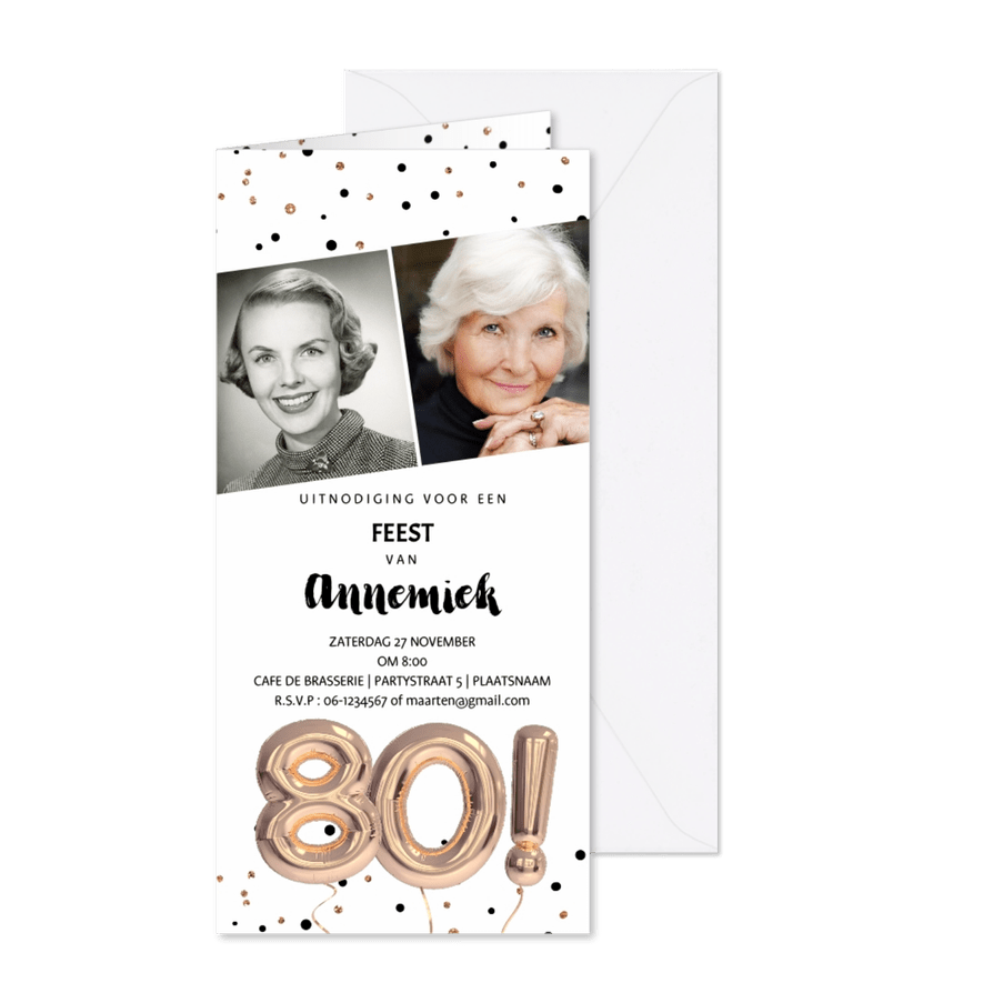 Uitnodiging 80 jaar feest foto uitnodiging ballonnen - Kaartimpressie
