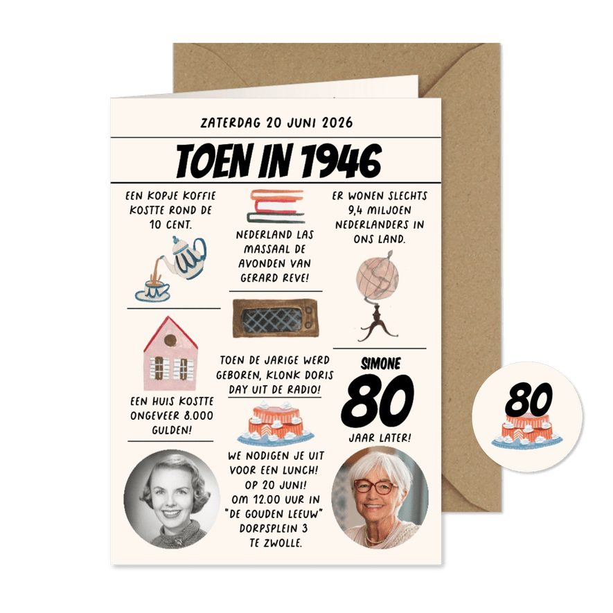 Uitnodiging 80 jaar krant van toen in 1946 - Kaartimpressie