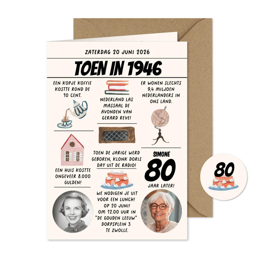 Uitnodiging 80 jaar krant van toen in 1946 - Kaartimpressie
