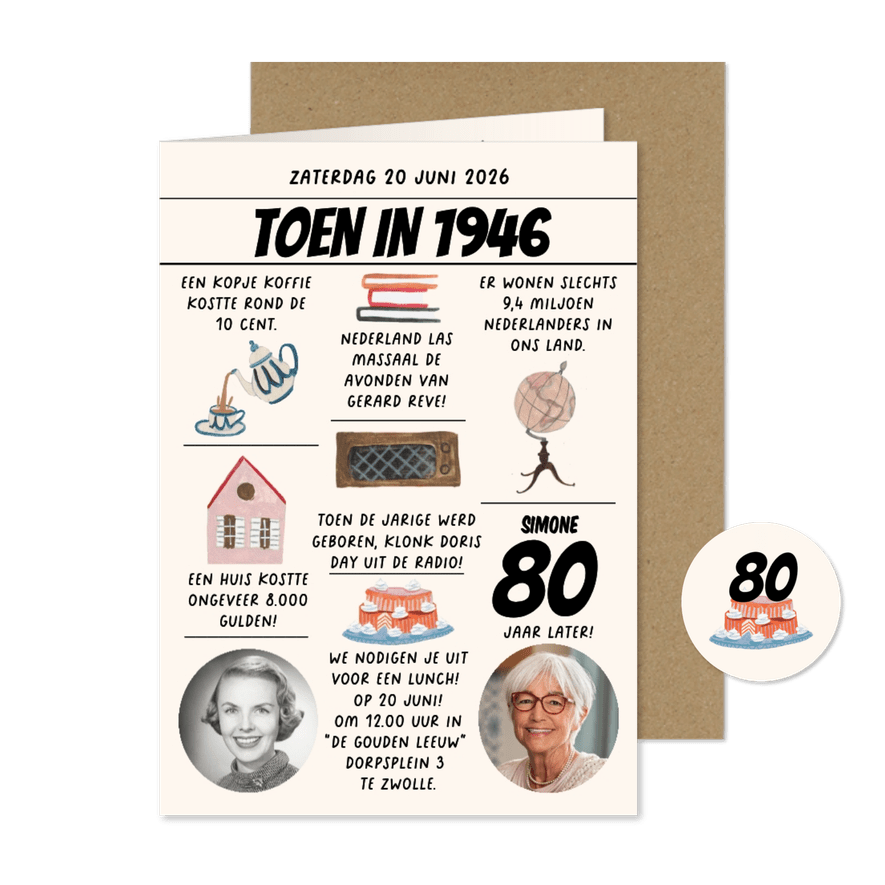 Uitnodiging 80 jaar krant van toen in 1946 - Kaartimpressie