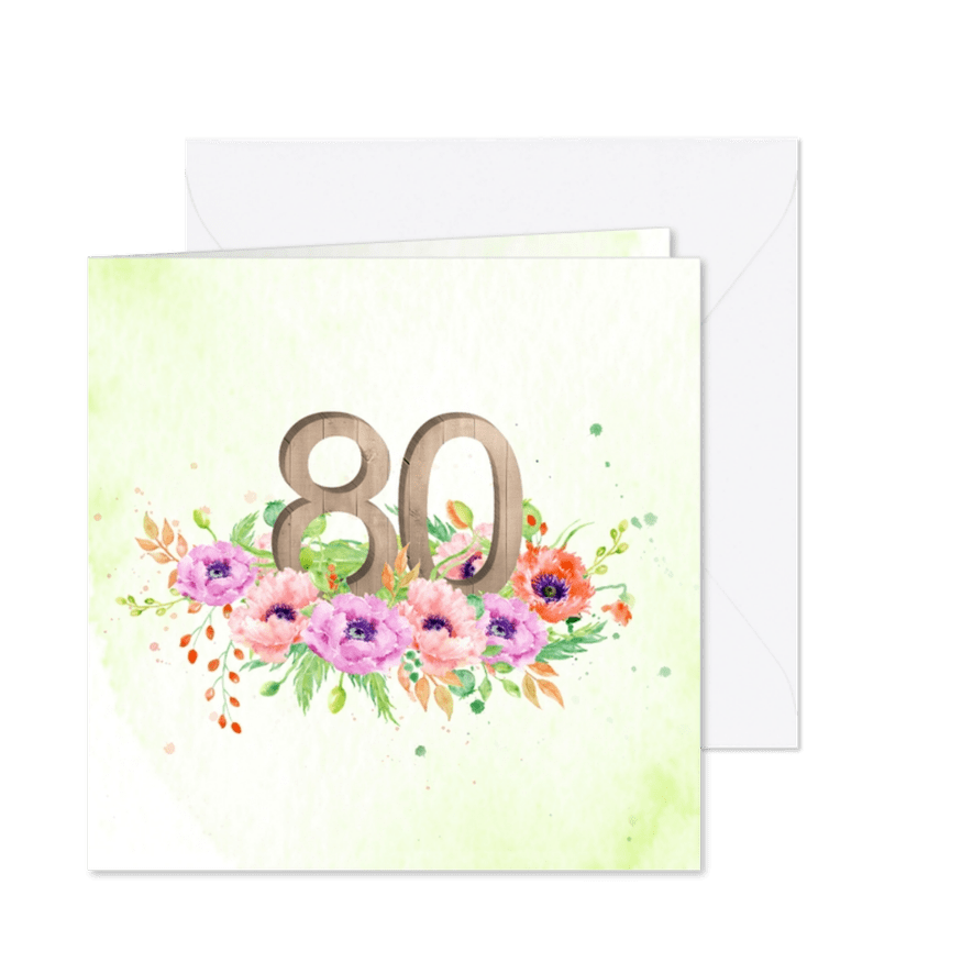 Uitnodiging 80 jaar met klaprozen - Kaartimpressie