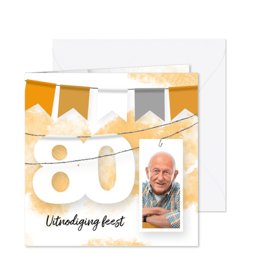 Uitnodiging 80 jaar slinger en foto - Kaartimpressie