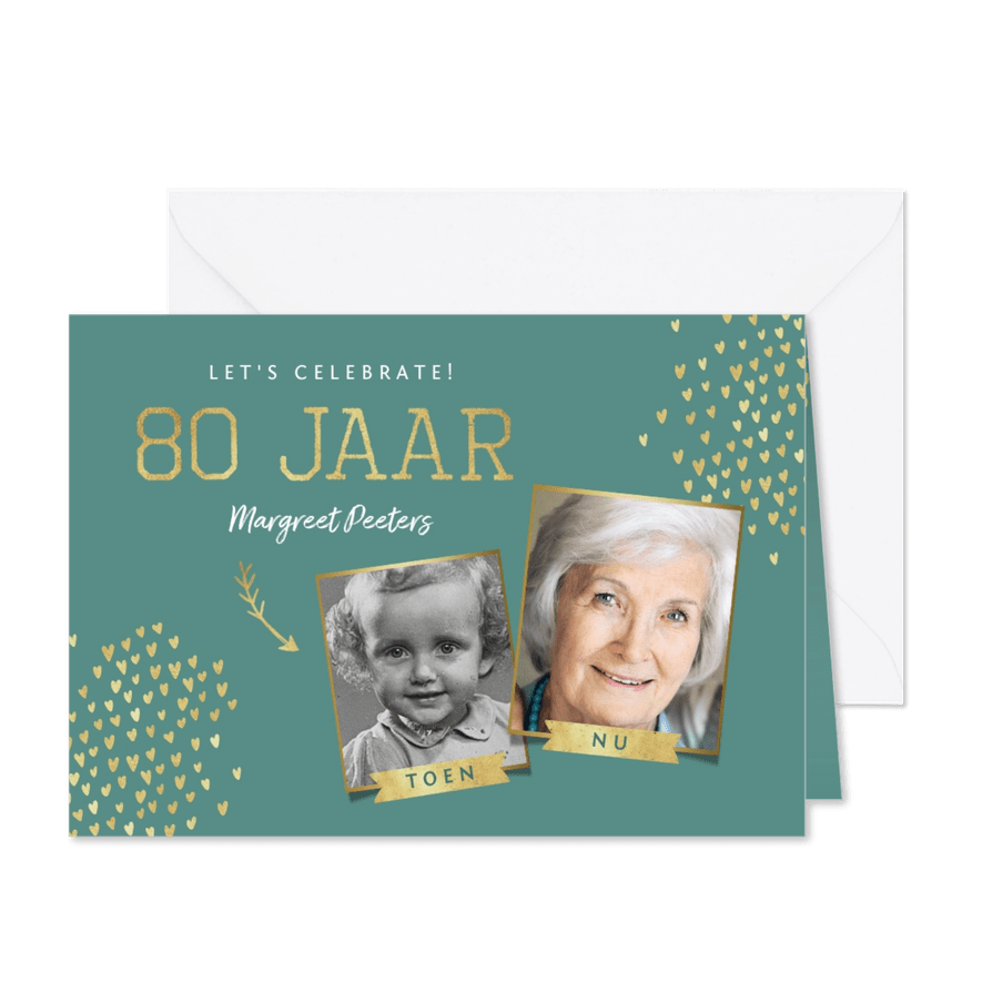 Uitnodiging 80 jaar stijlvol goud toen en nu - Kaartimpressie
