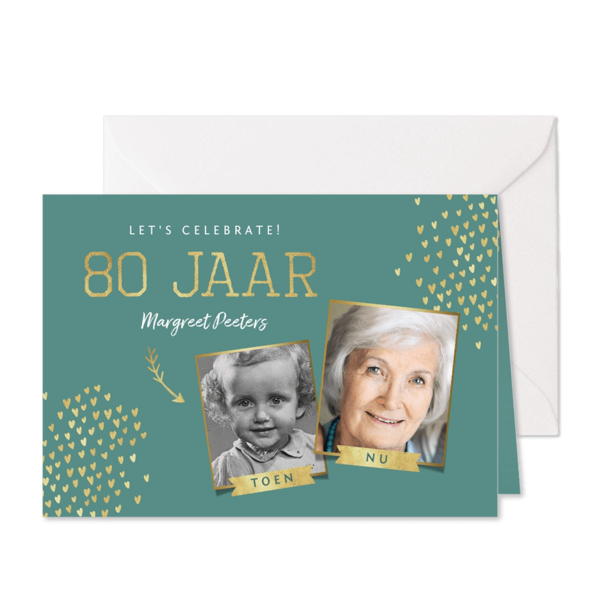 Uitnodiging 80 jaar stijlvol goud toen en nu - Kaartimpressie