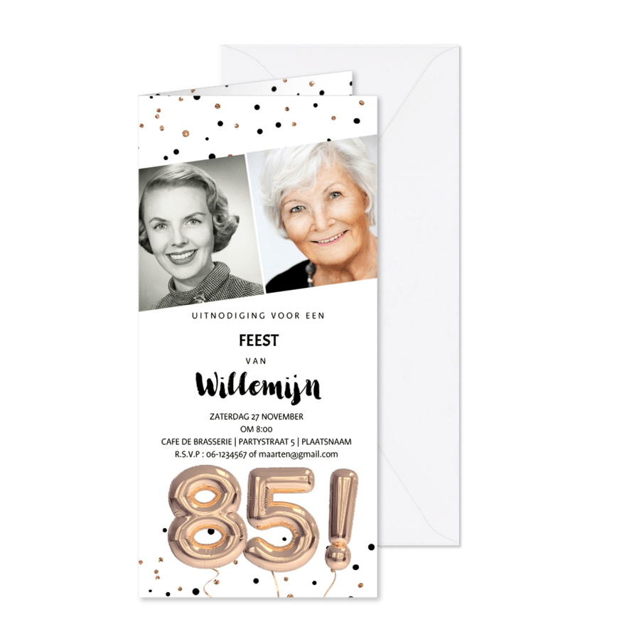 Uitnodiging 85 jaar feest foto uitnodiging ballonnen - Kaartimpressie
